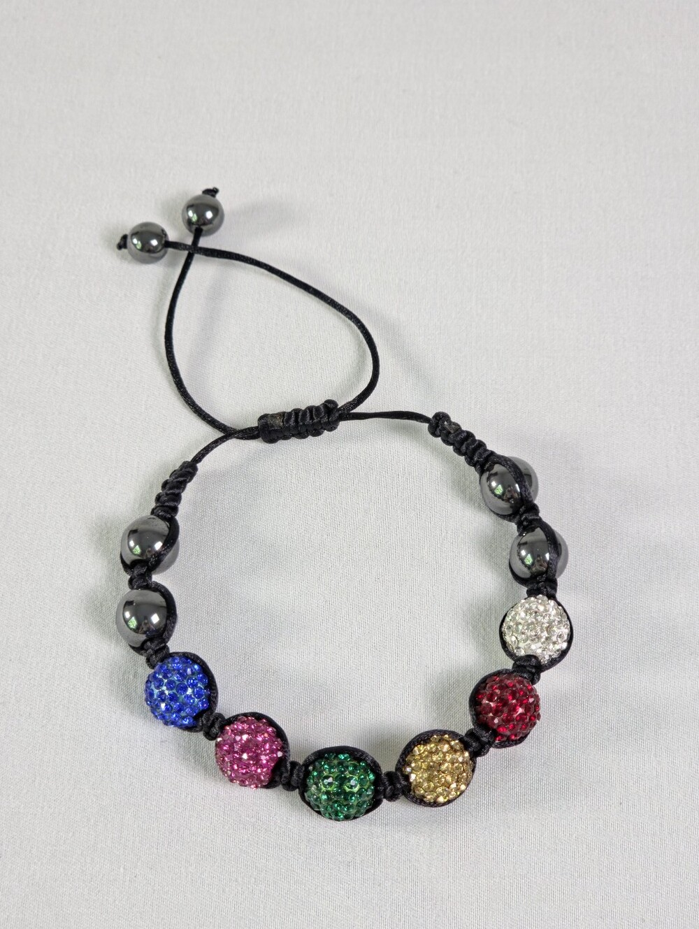 Shambala Bracelet Crystal Rhinestones Beaded Macrame Rainbow Colorful Adjustable